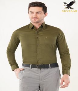 Mens Fashionable Foggy Green Cotton Full Sleeve Shirt