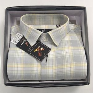 Mens Grey and Yellow Full Sleeve Cotton Check Shirt