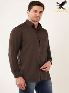 Mens Plain Brown Semi Formal Full Sleeve Cotton Shirt