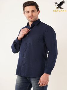 Mens Plain Navy Blue Semi Formal Cotton Shirt