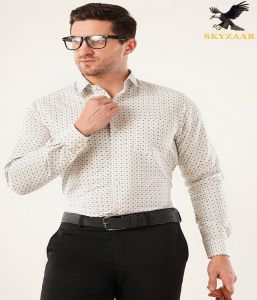 Mens Premium White Printed Cotton Full Sleeve Shirt