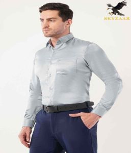Mens Semi Formal Silver White Cotton Shirt