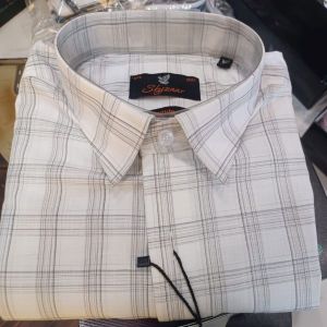 Mens White Full Sleeve Cotton Check Shirt