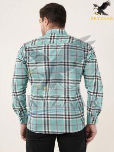 Mens Aqua Blue and Black Check Full Sleeve Cotton Shirt