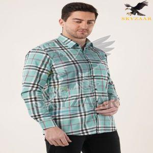Mens Aqua Blue and Black Check Full Sleeve Cotton Shirt