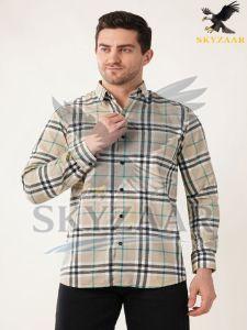 Mens Beige and Black Check Full Sleeve Cotton Shirt