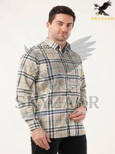 Mens Beige and Black Check Full Sleeve Cotton Shirt