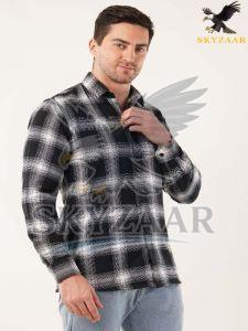 Mens Black and White Full Sleeve Cotton Check Shirt