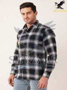 Mens Black and White Full Sleeve Cotton Check Shirt