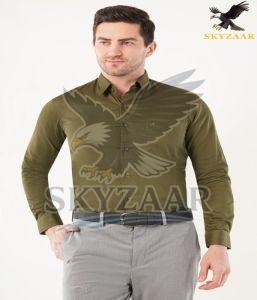 Mens Fashionable Foggy Green Cotton Full Sleeve Shirt