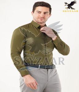 Mens Fashionable Foggy Green Cotton Full Sleeve Shirt