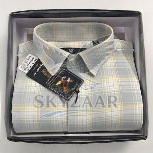 Mens Grey and Yellow Full Sleeve Cotton Check Shirt
