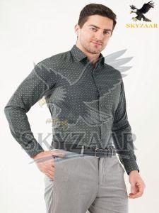 Mens Grey Printed Cotton Linen Full Sleeve Shirt