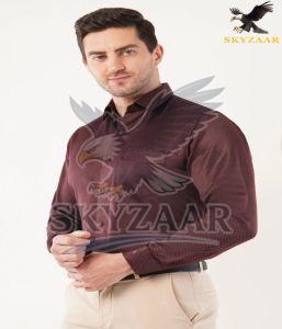 Mens Maroon DOT Printed Cotton Full Sleeve Shirt