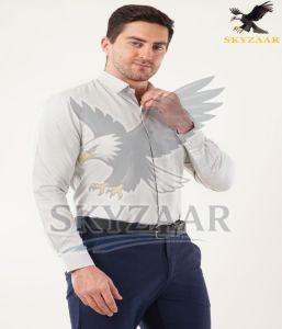 Mens Off White Cotton DOT Printed Full Sleeve Shirt
