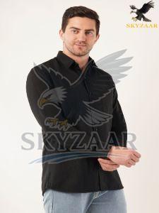 Mens Plain Black Semi Formal Cotton Shirt