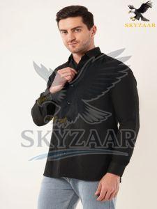 Mens Plain Black Semi Formal Cotton Shirt