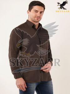 Mens Plain Brown Semi Formal Full Sleeve Cotton Shirt