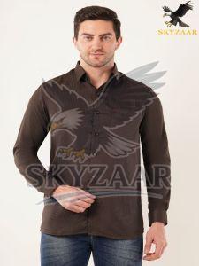 Mens Plain Brown Semi Formal Full Sleeve Cotton Shirt