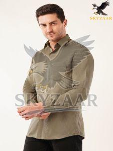 Mens Plain Dusty Olive Full Sleeve Cotton Shirt
