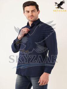 Mens Plain Navy Blue Semi Formal Cotton Shirt