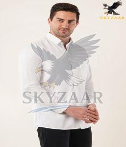 Mens Plain White Cotton Full Sleeve Shirt