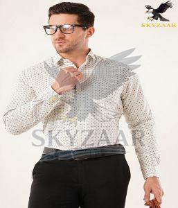 Mens Premium White Printed Cotton Full Sleeve Shirt