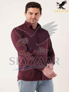 Mens Regular Fit Plain Maroon Full Sleeve Cotton Shirt