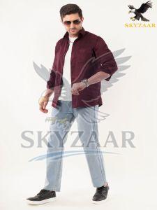 Mens Regular Fit Plain Maroon Full Sleeve Cotton Shirt