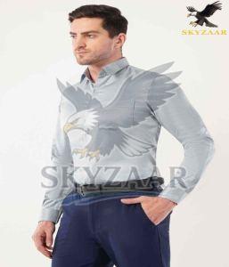 Mens Semi Formal Silver White Cotton Shirt