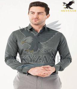 Mens Trendy Grey Printed Cotton Full Sleeve Shirt