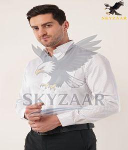 Mens White DOT Printed Cotton Full Sleeve Shirt