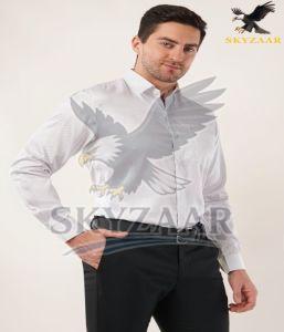 Mens White DOT Printed Cotton Full Sleeve Shirt