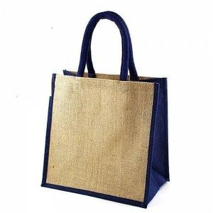 Blue Brown Plain Jute Shopping Bag