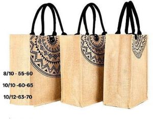 Printed Jute Shopping Bag with Black Rope Handle