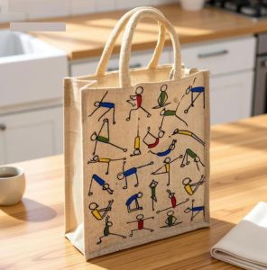 Yoga Pose Printed Jute Tote Bag