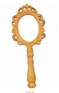 Hand Held Golden Mirror Frame