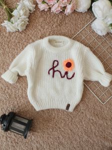 Floral Letter Crochet Baby Sweater