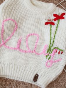 Floral Script Crochet Baby Sweater