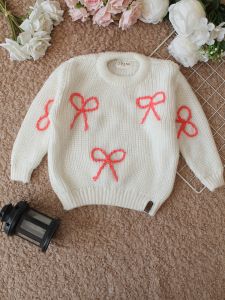Hand Knitted Full Sleeves Bow Detailed Sweater