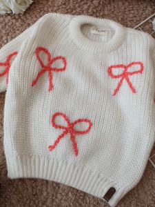 Hand Knitted Full Sleeves Bow Detailed Sweater