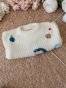 Hand Knitted Full Sleeves Caterpillar Designed One Text Sweater