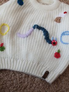 Hand Knitted Full Sleeves Caterpillar Designed One Text Sweater