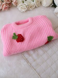 Hand Knitted Full Sleeves Strawberry Applique Detailed Sweater