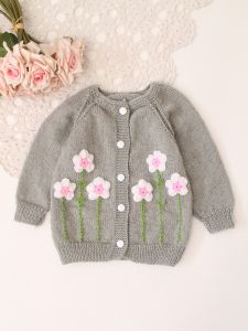 Handknitted Full Sleeves Floral Design Cardigan