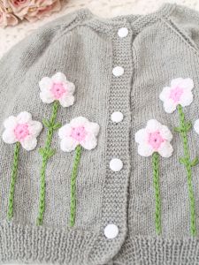Handknitted Full Sleeves Floral Design Cardigan
