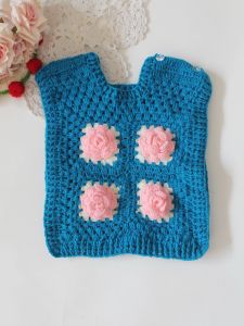 Handknitted Sleeveless Detailed Pullover - Blue