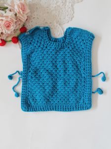 Handknitted Sleeveless Detailed Pullover - Blue