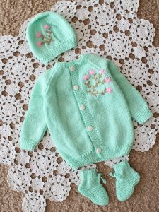Mint Floral Crochet Baby Gift Set