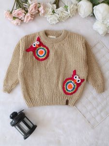 Owl Applique Crochet Baby Sweater